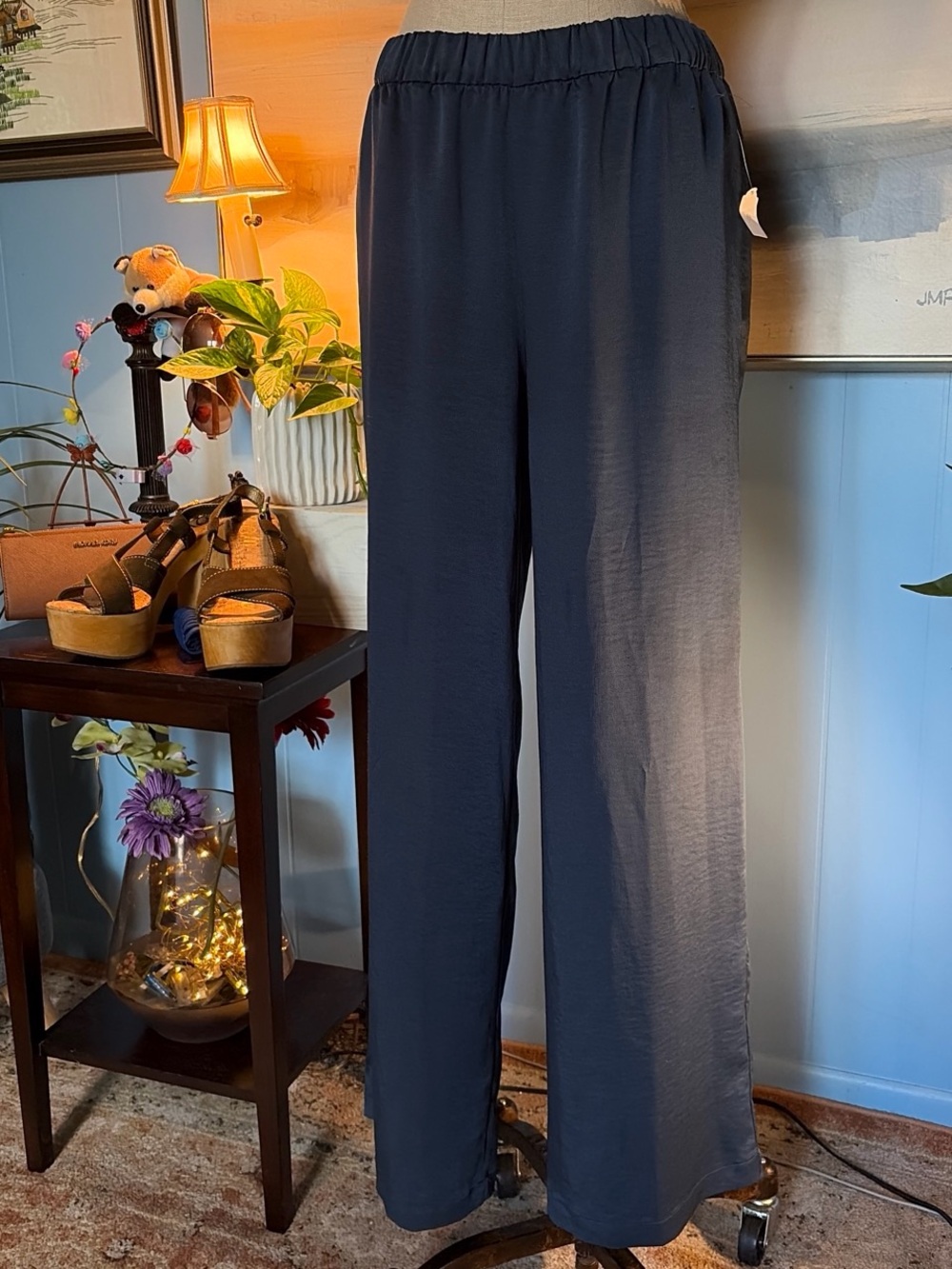 Worthington Navy Wide-Leg Pull-On Pants